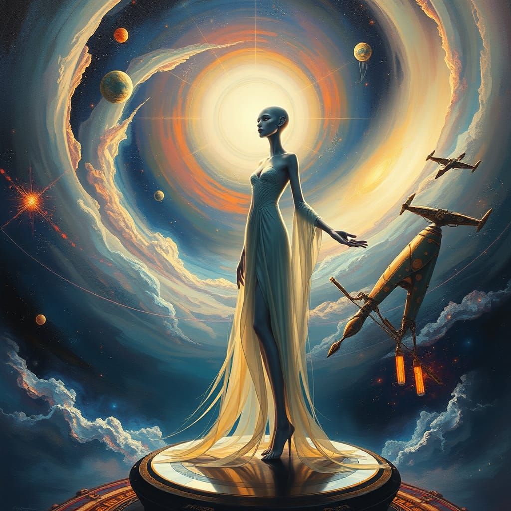 Ethereal Alien Pilot Navigating Surreal Galaxies