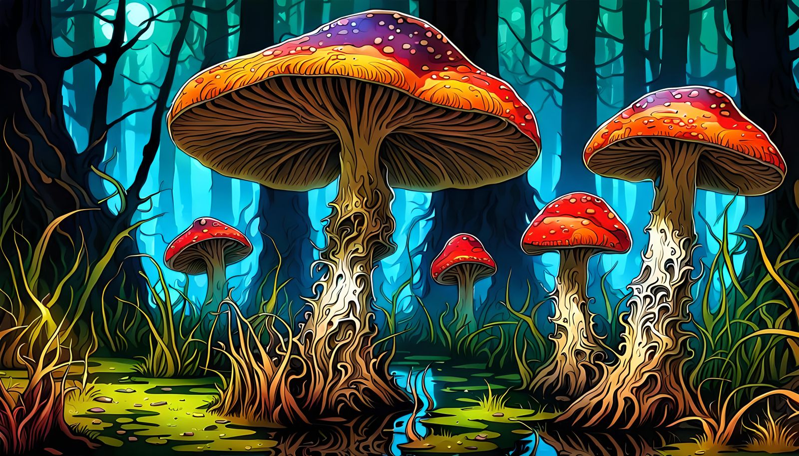 Bioluminescent Bayou: Horrifying Swamp Ecosystem