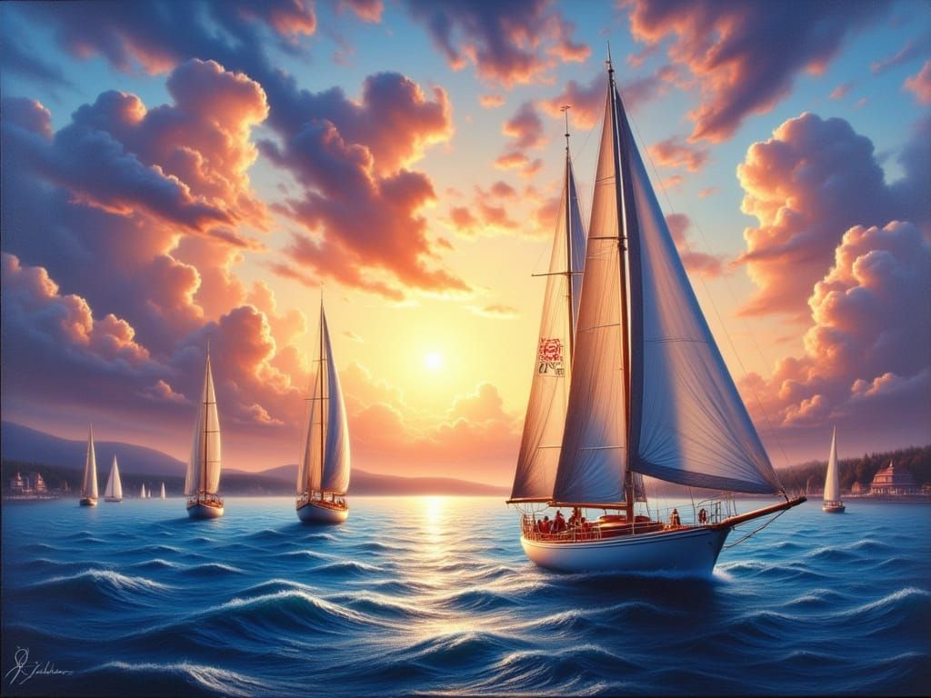 Sailboats at Sunset: Airbrushed Alcohol Ink Art
