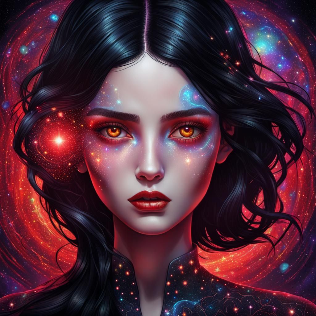Girl with Black Hair and Red Eyes