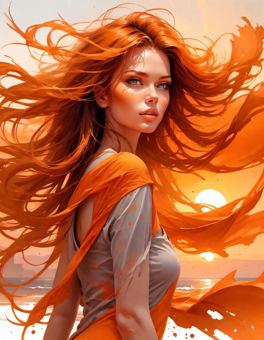 Orange Sunset Portrait in Splash Art Style