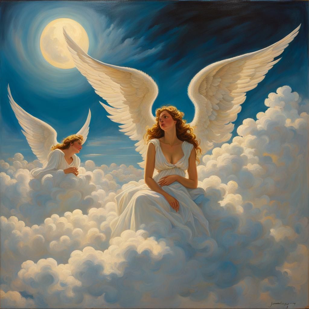 Angelic Embrace: Ethereal Figures in the Sky