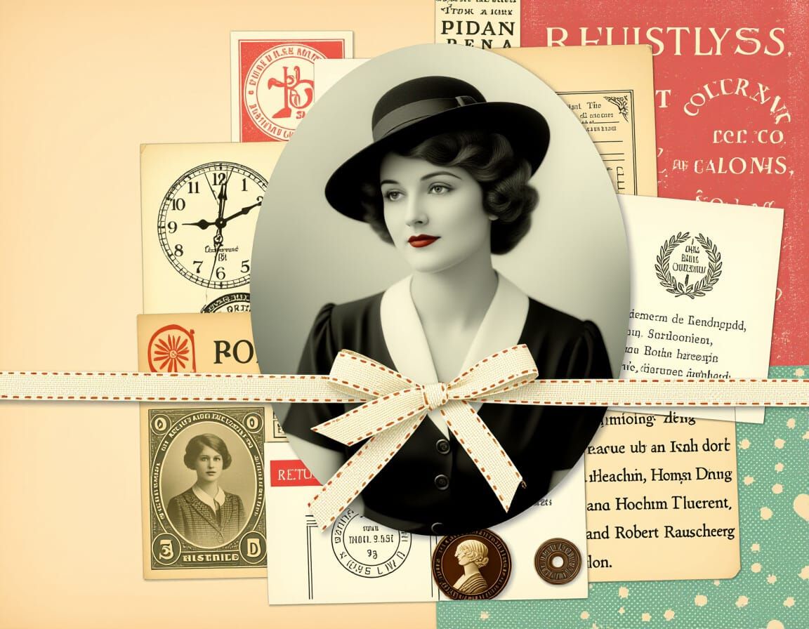Whimsical Woman in a Vintage Collage of Paper Ephemera