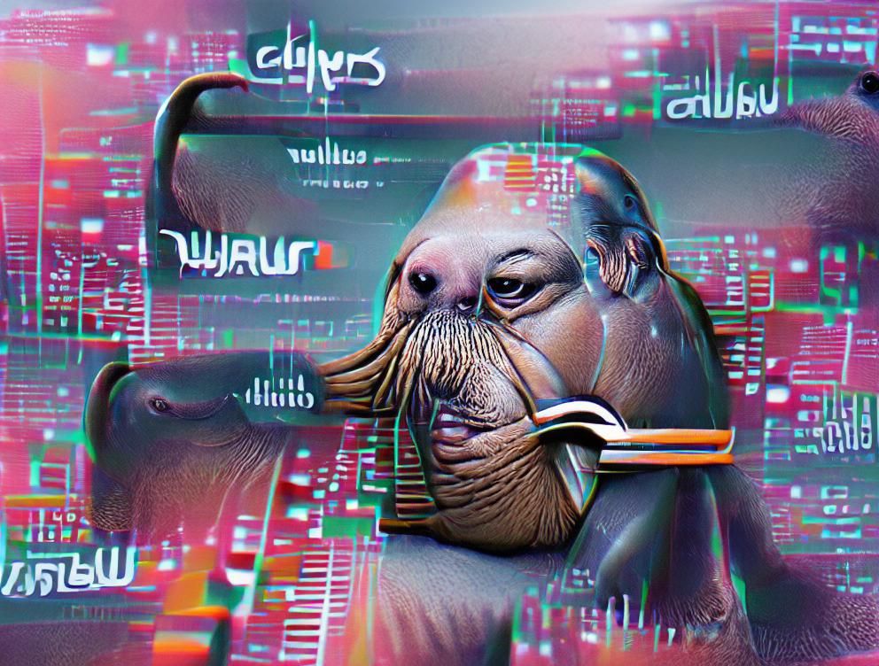 Cybernetic Walrus in Cyberpunk Cityscape