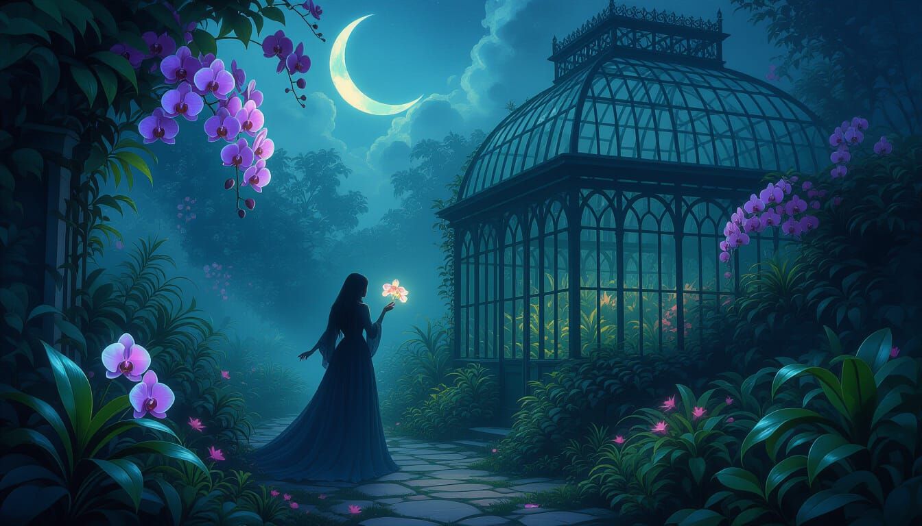 Ethereal Victorian Greenhouse With Spectral Figure