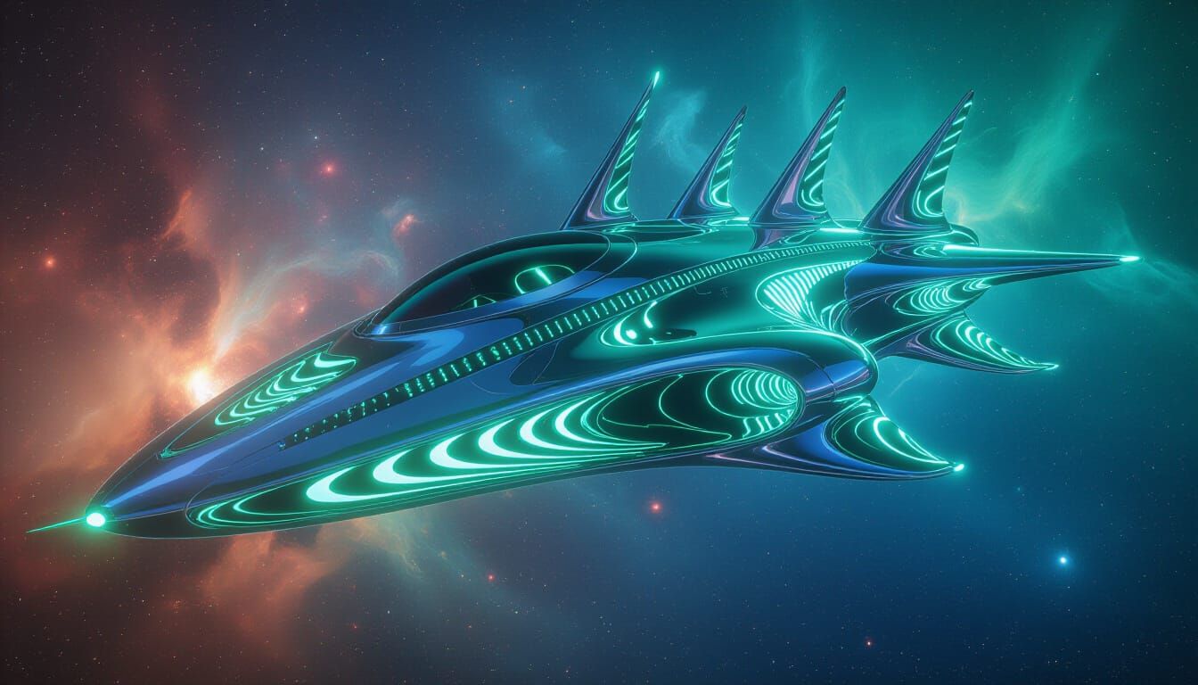 Biopunk Spaceship in Cosmic Nebula