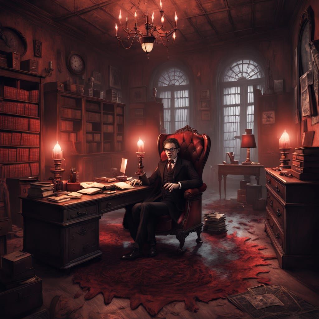 Gothic Vampire Solicitor in a Haunting Office Scene
