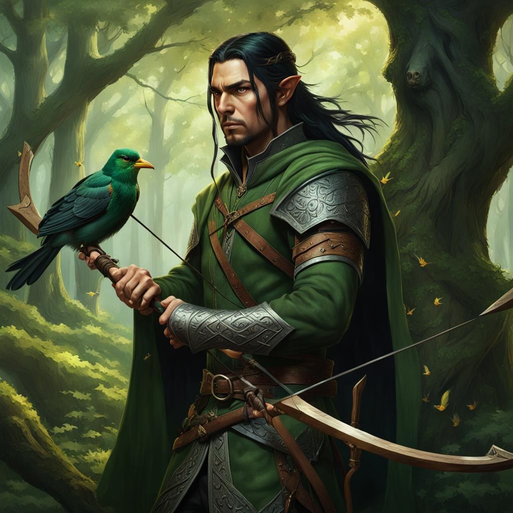Half-Elf Ranger in Forest, Hyperdetailed Fantasy Art