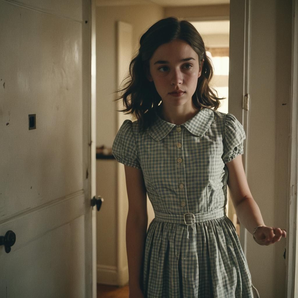 Boy in Gingham Dress: Cinematic Film Still