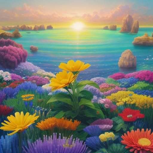 Giant Flower with Child: Hyperrealistic Cosmic Illustration