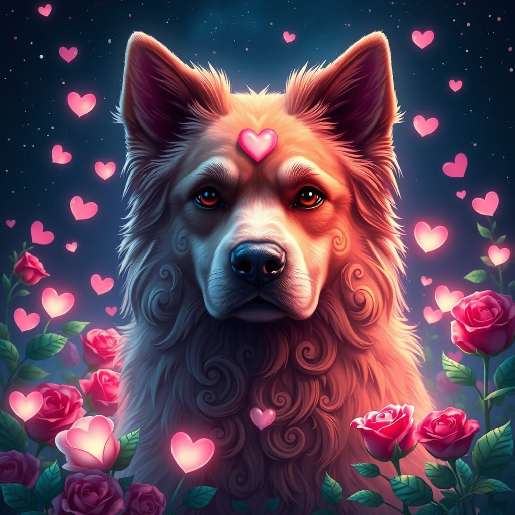 Majestic Dog in Whimsical Valentine's Day Scene