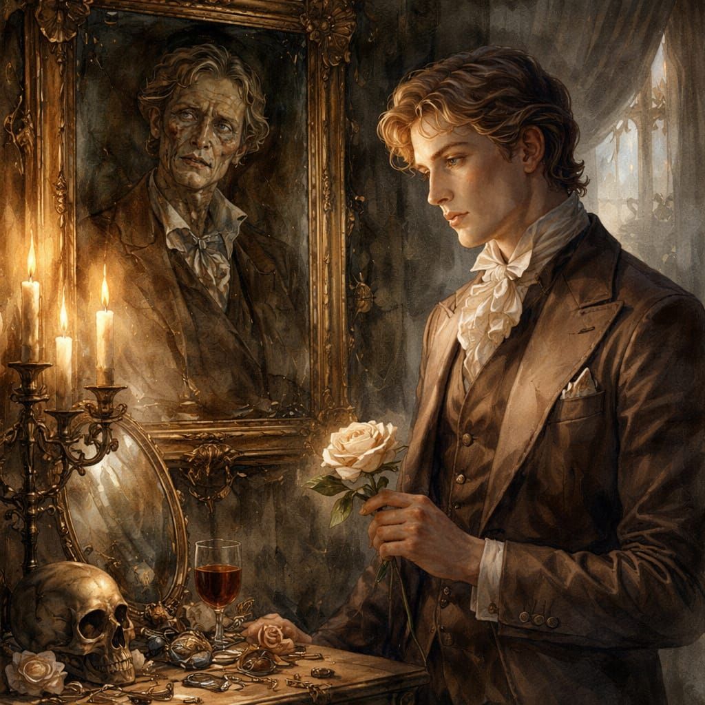Surreal Chiaroscuro Watercolour of Dorian Gray
