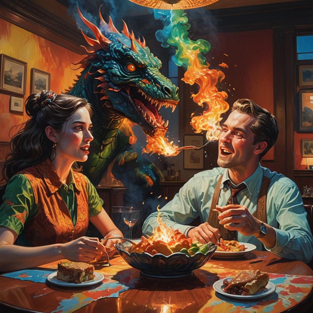 Creature and Dream Entity Dinner in Sci-Fi Style