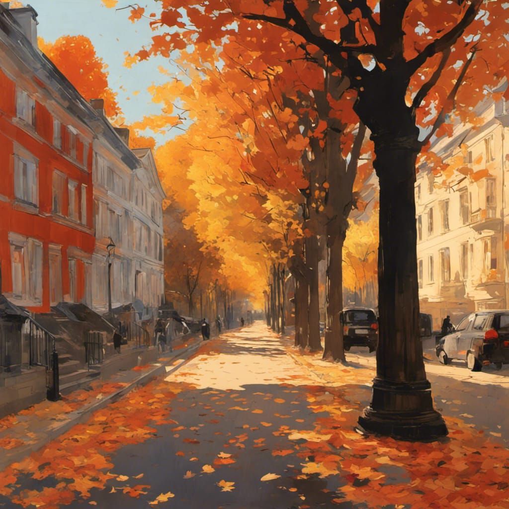 Vibrant Autumn Boulevard at Golden Hour
