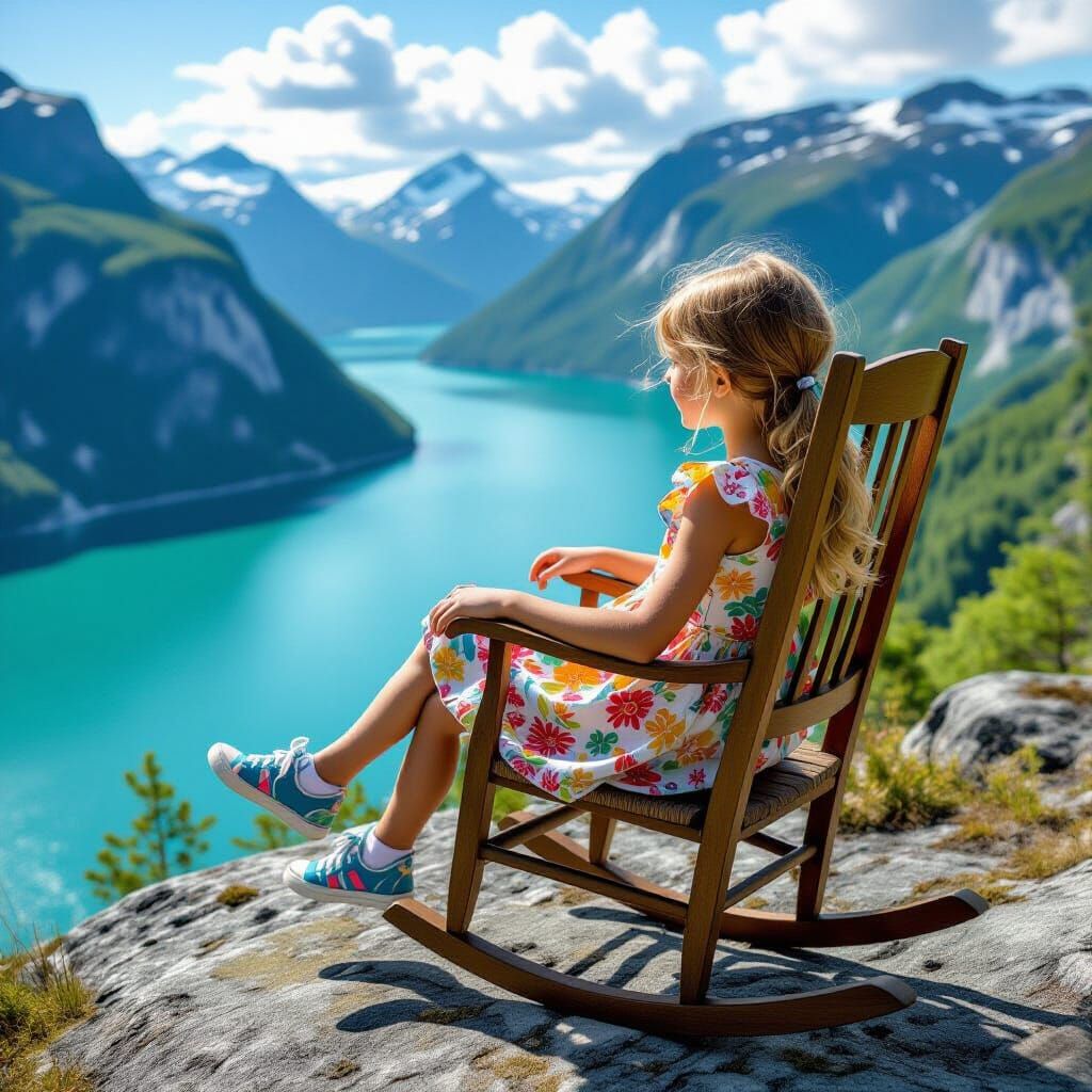 Girl on Preikestolen Rock in Dreamy Art Style