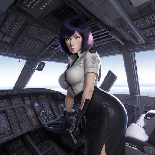 Motoko Kusanagi in Aircraft Cockpit, Anime Style