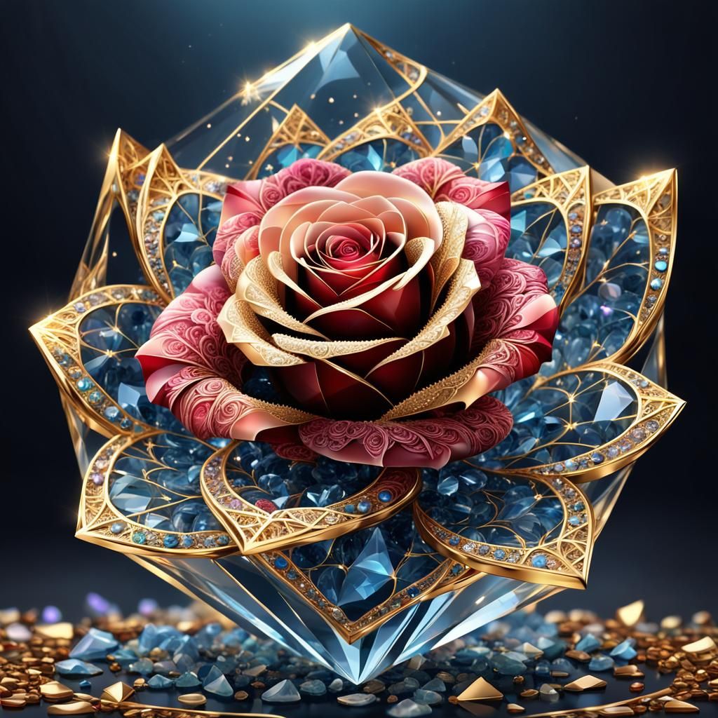 Gemstone Rose Under Glass in Abstract Fractal Style