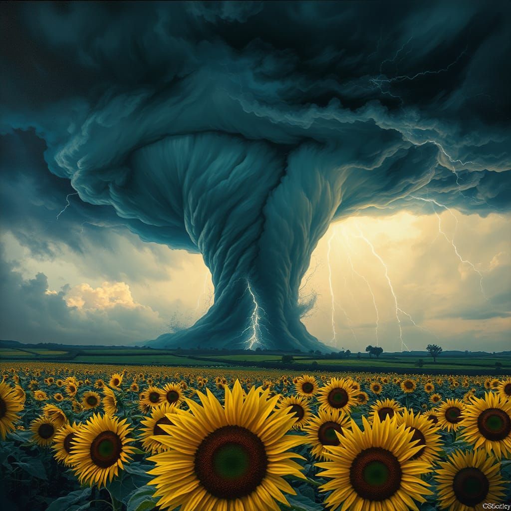 Tornado Through Sunflower Field: Comic Book Art