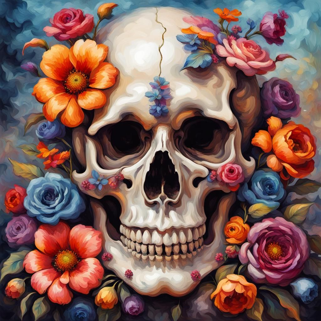 Impressionist Flower Kingdom with Skulls