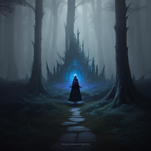 Vampire and Girl Meeting in Mystical Forest