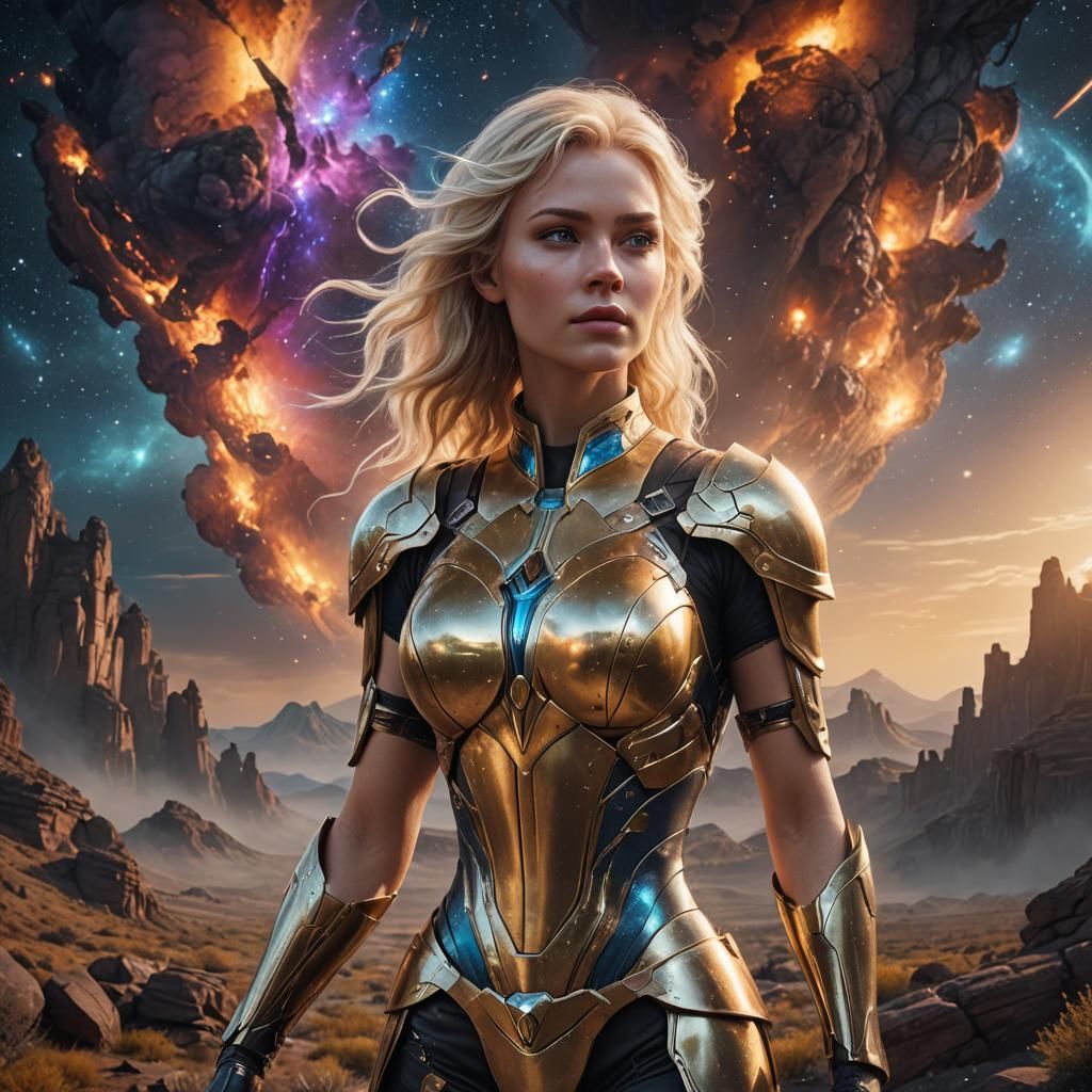 Beautiful Blonde Lyran in Scenic Space: Detailed Matte Paint...