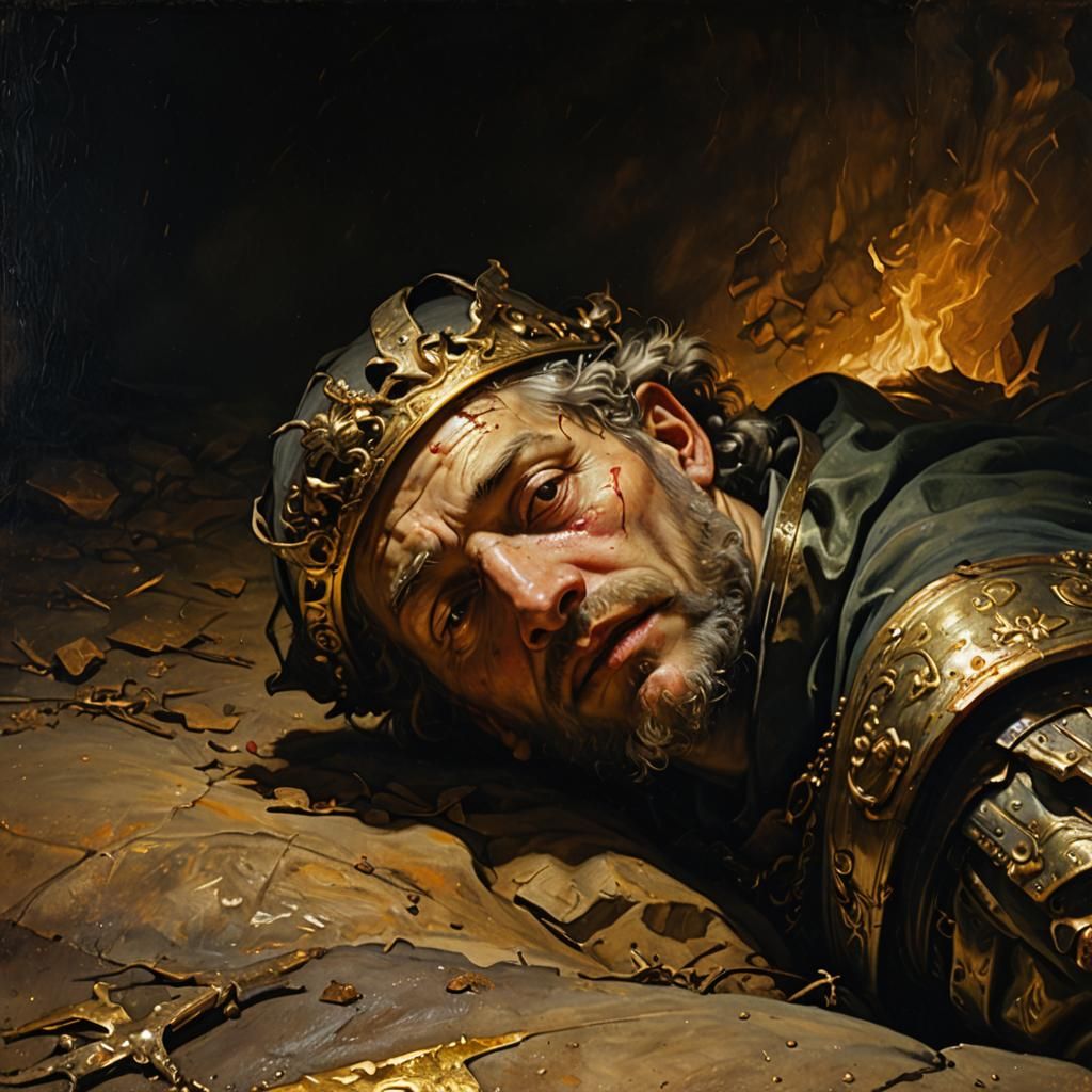 Fallen Hero in Dark Pit: Baroque-Inspired Painting