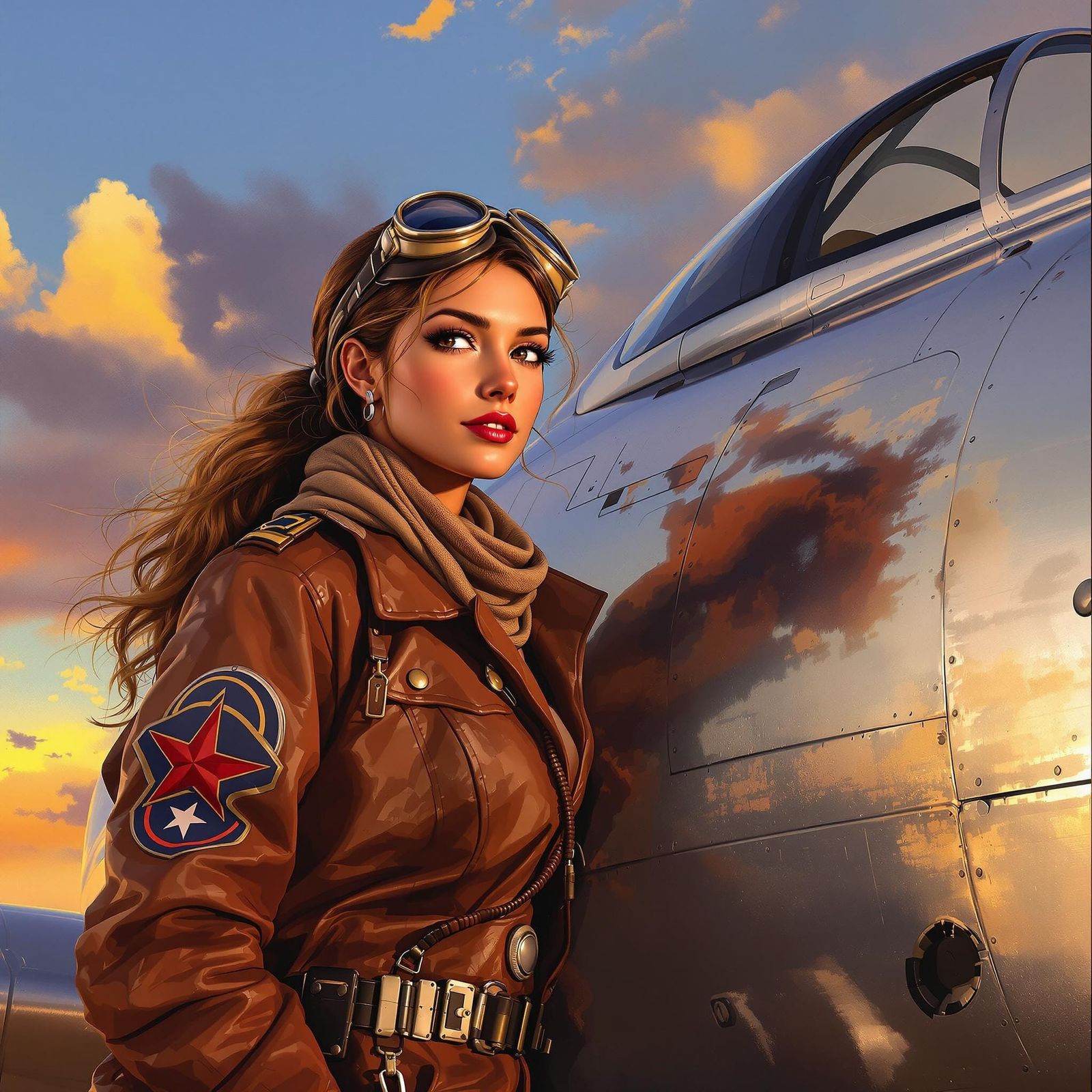 1940s Pilot and Mustang in Nostalgic Brushstrokes