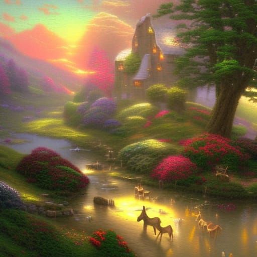 Ethereal Fantasy Donkey in Kinkade Style