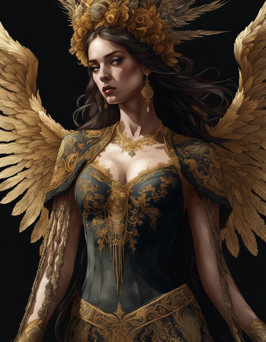 Opulent Angel of Death in Gold and Lace