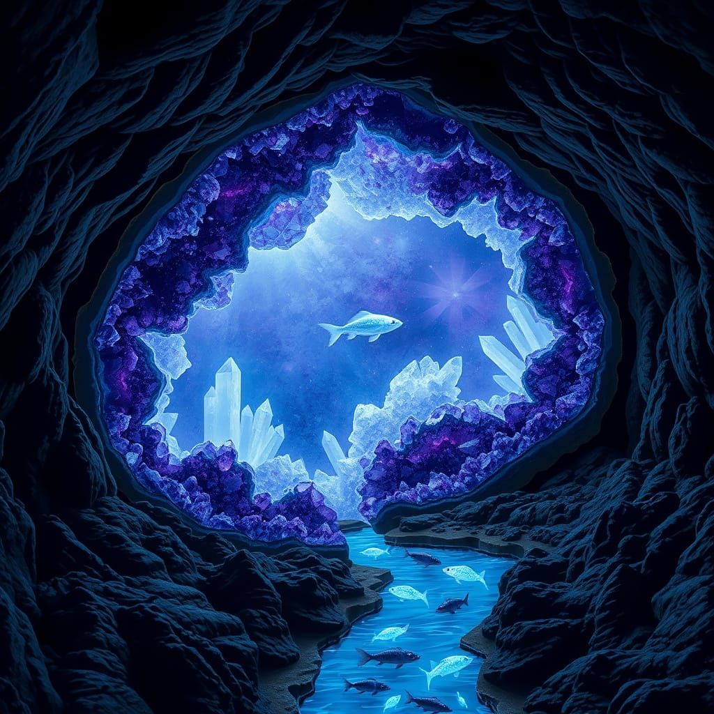 Glowing Amethyst Geode Grotto: Fantasy Art