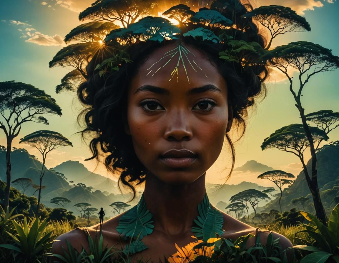 Double Exposure: Woman and Madagascar in Digital Art