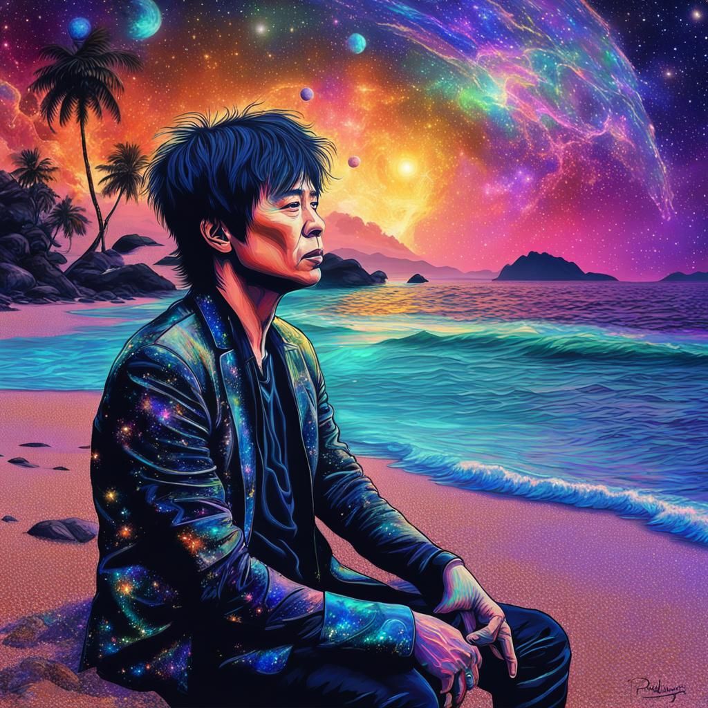 Indochine Singer: Holographic Astral Beach Illustration