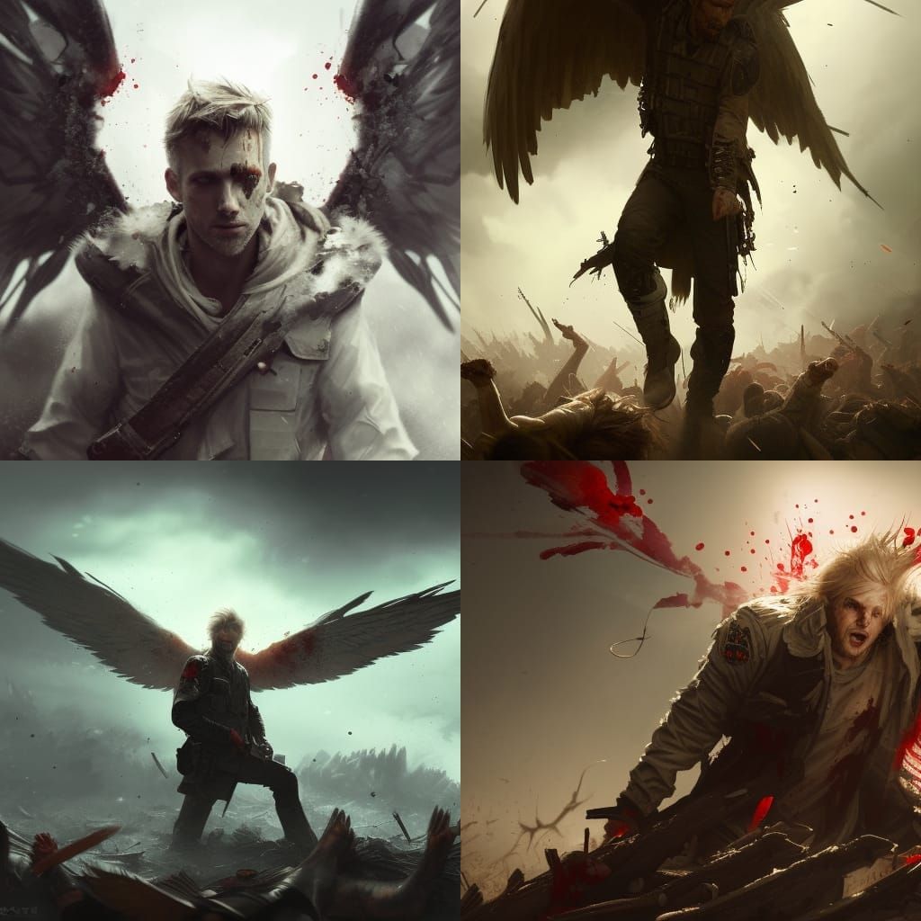 Bloody Angel Kneeling on Battlefield, Hyperdetailed Concept ...