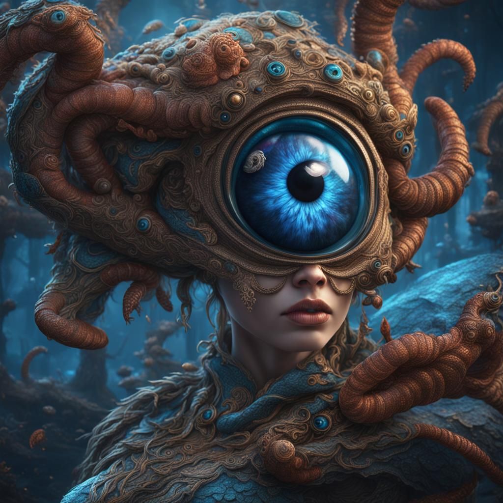 Fantastical Portrait of a Blue-Eyed Woman