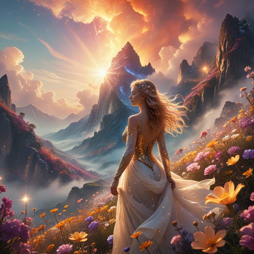 Celestial Kingdom Fantasy Art with Vibrant Colors and Surrea...