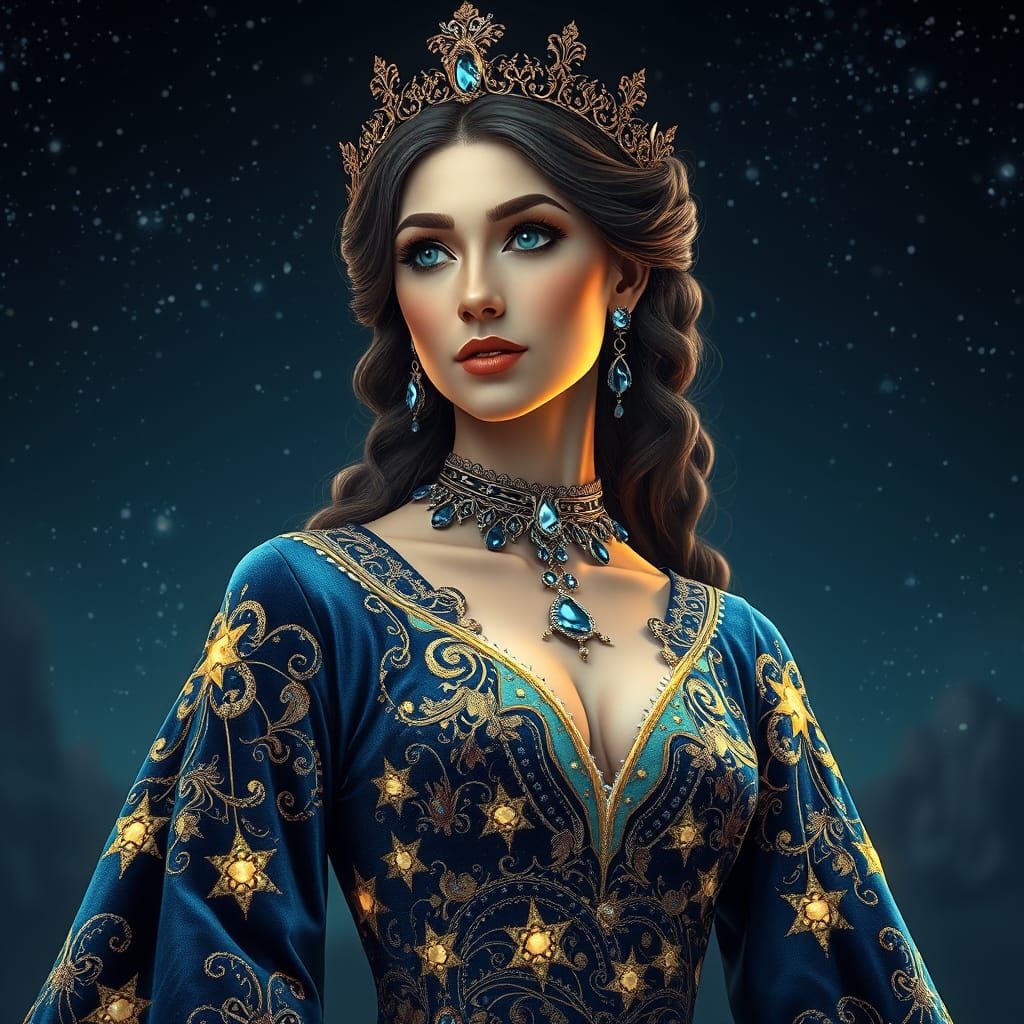 Starry Night Queen in Art Nouveau Style