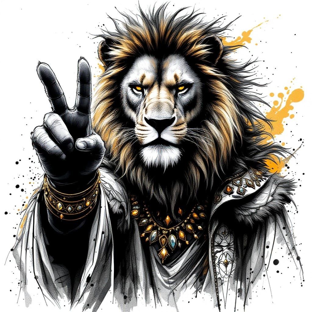 Regal Lion Extends Paw in Peaceful Gesture