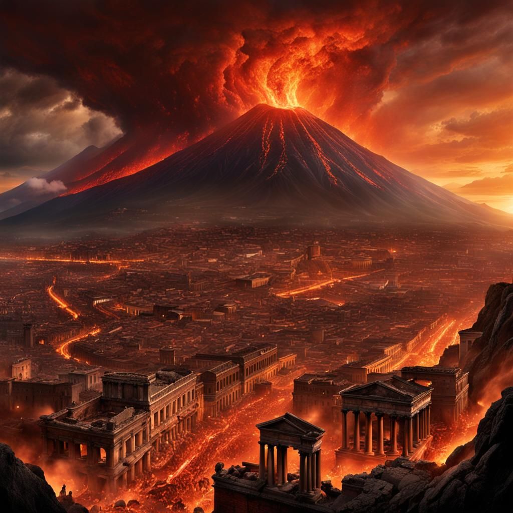 Vesuvius Eruption Devastates Pompeii: Apocalyptic Concept Ar...