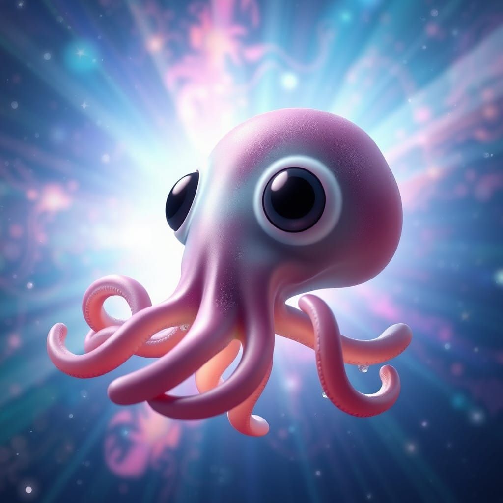 Squid in Cosmic Dreamscape in Pixar Style