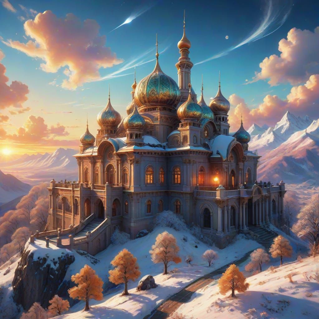 Majestic Palace in Snowy Hills, Thomas Kinkaid Style