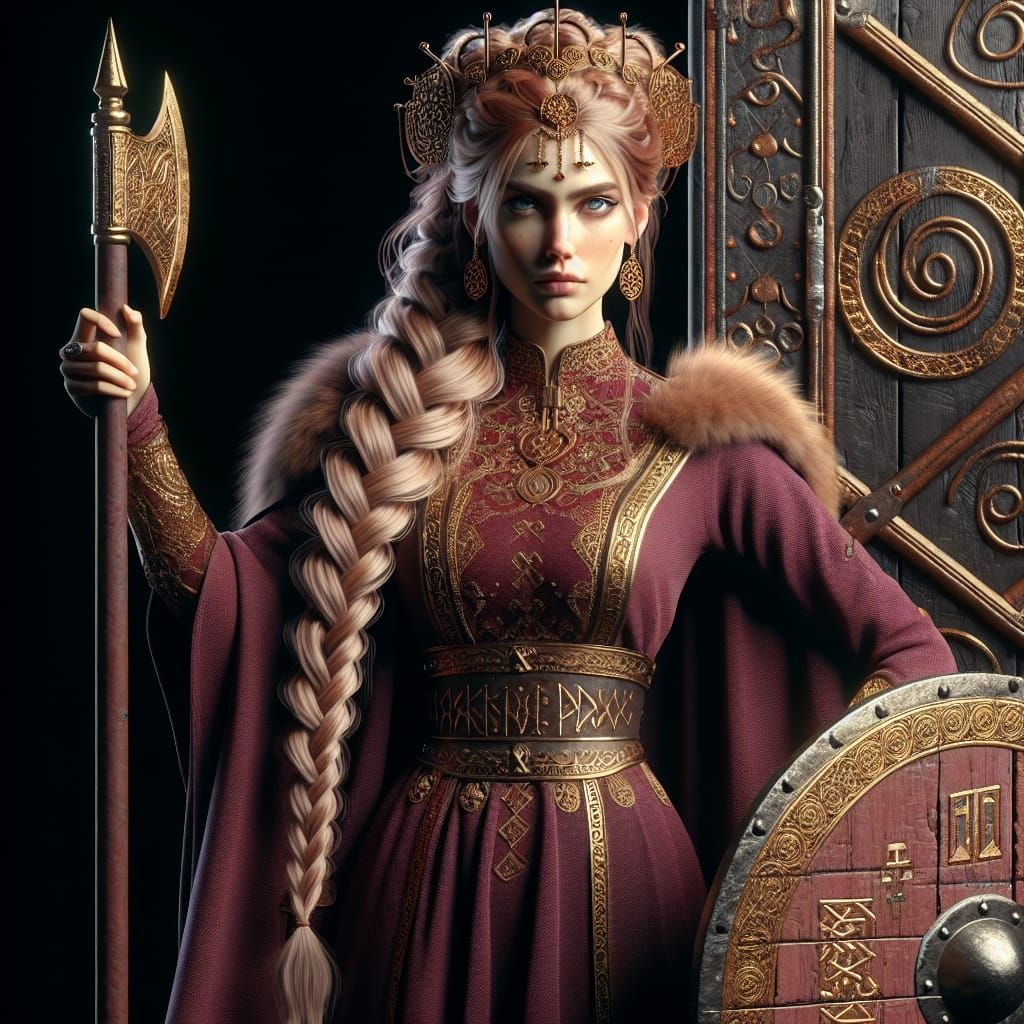 Fierce South Asian Viking Goddess in Art Nouveau Style