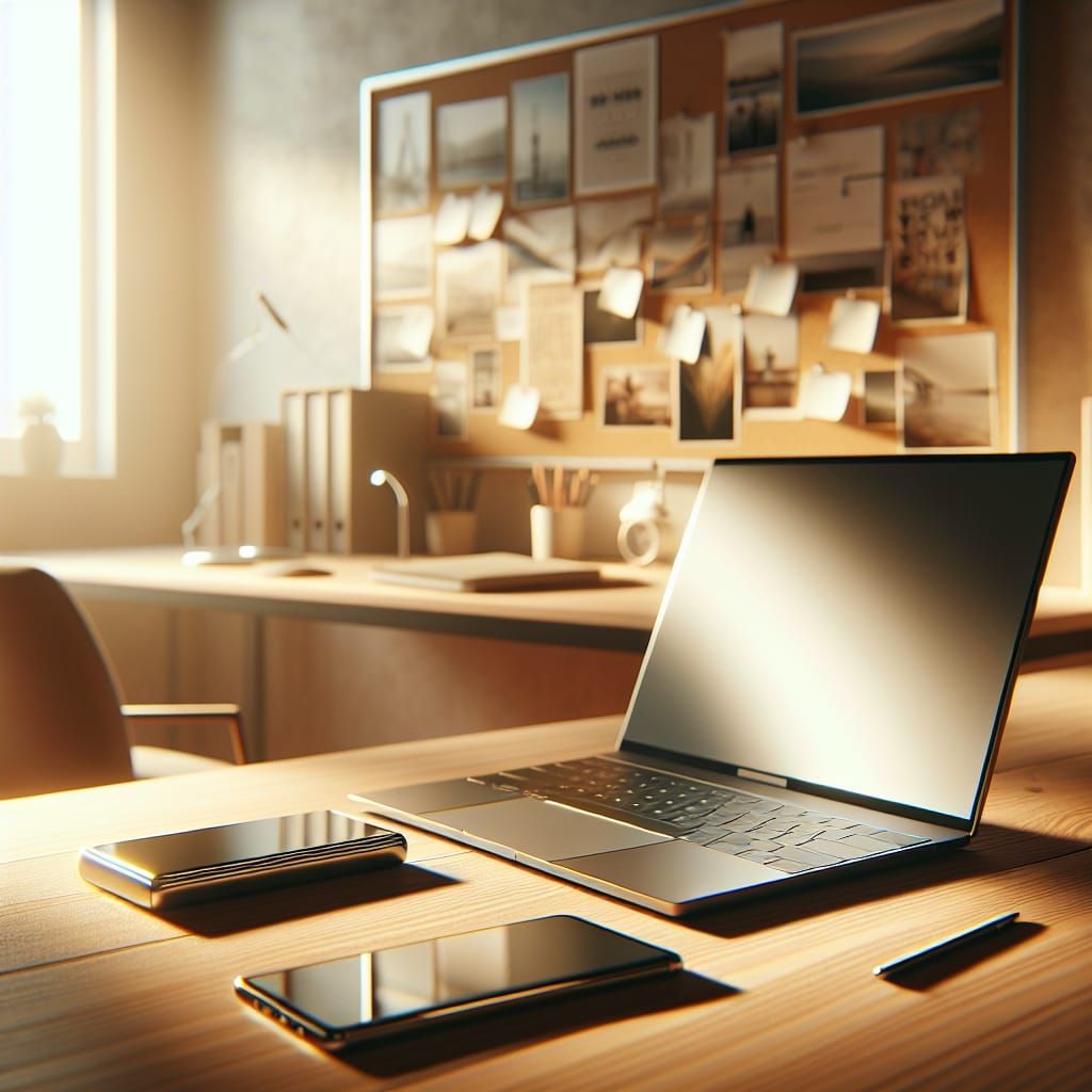 Bright Wooden Office with Laptop and Dream Board