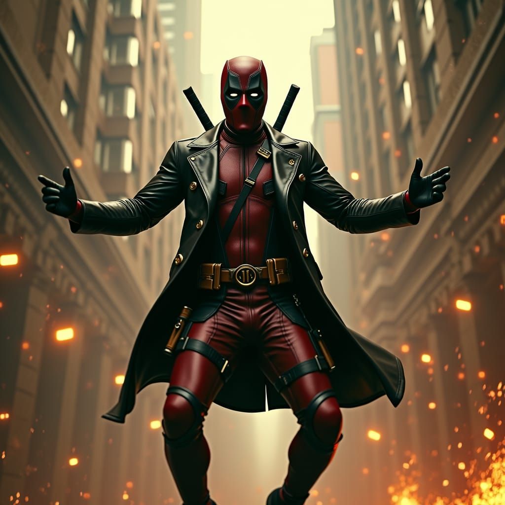 Deadpool in Matrix Bullet-Time Scene