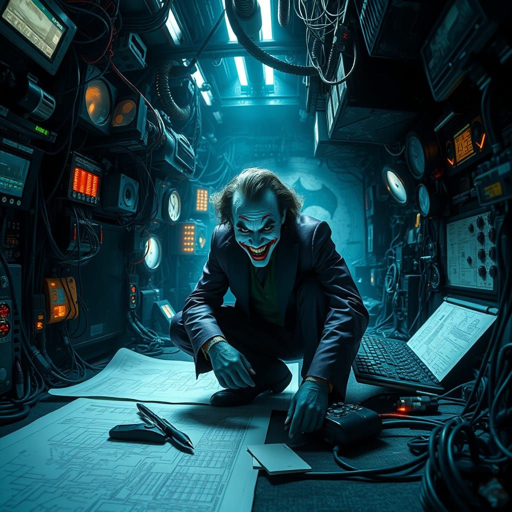 Joker's High-Tech Lair with Sinister Plans