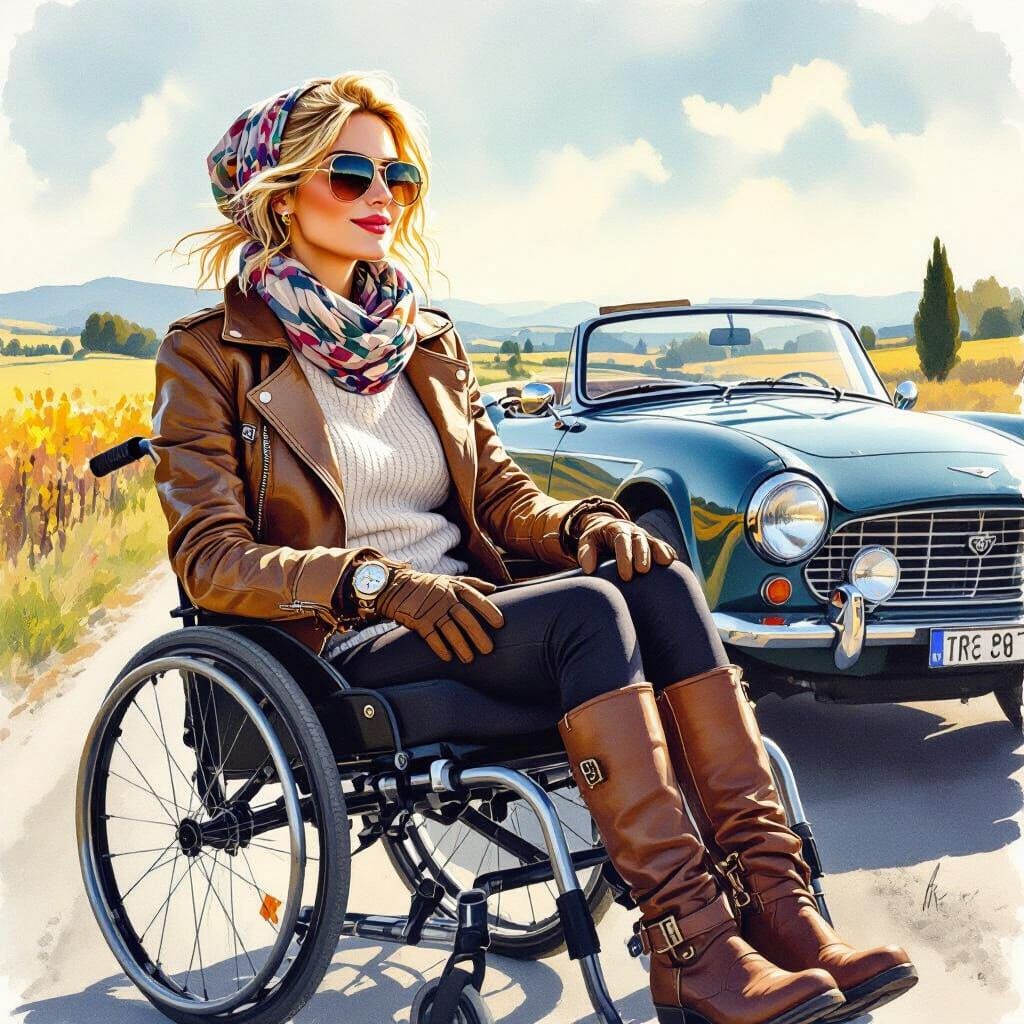 Impressionist Watercolor of Woman in Tuscany