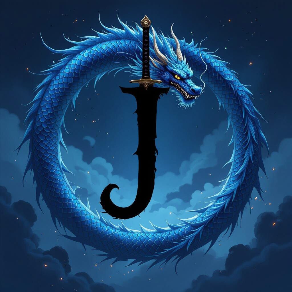 Dragon Pierces J in Enso Circle, Ethereal Digital Art