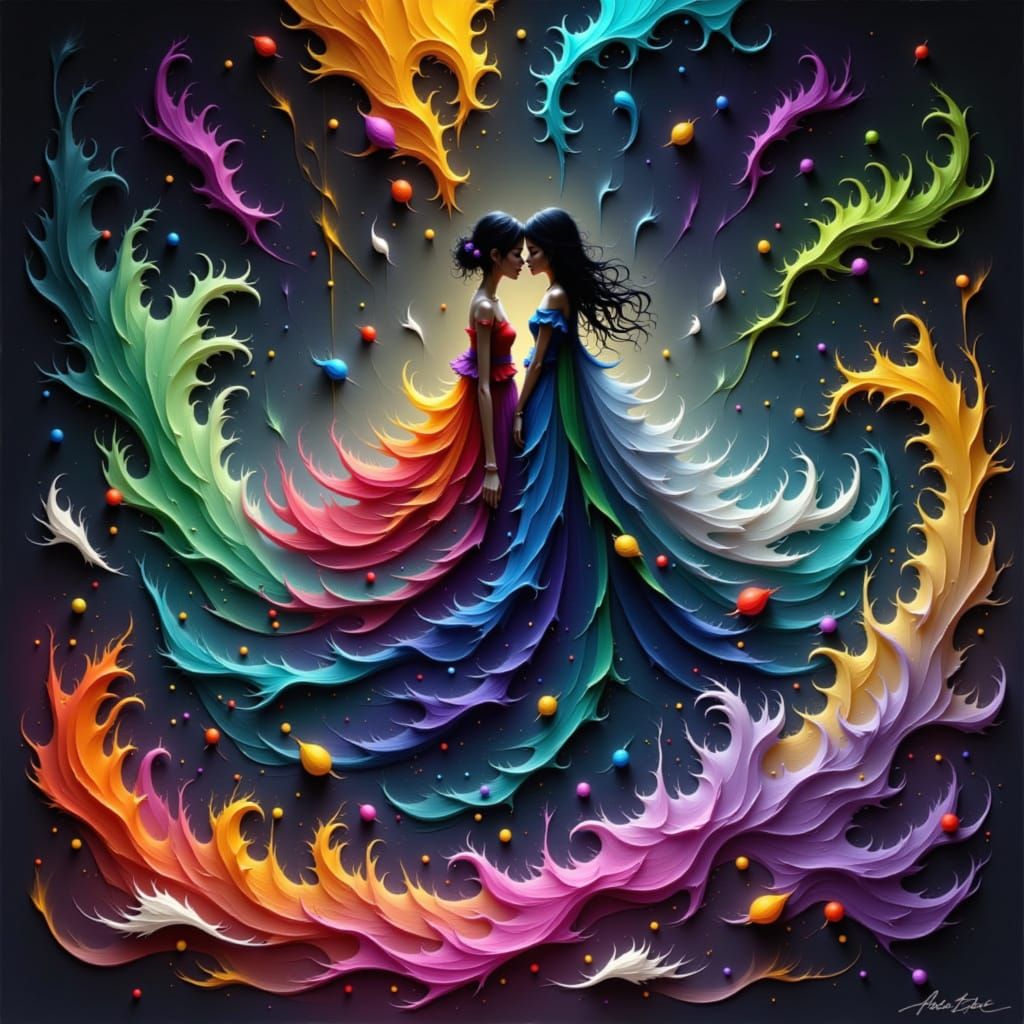 Couple in Elemental Vortex, Ethereal Dystopian Style