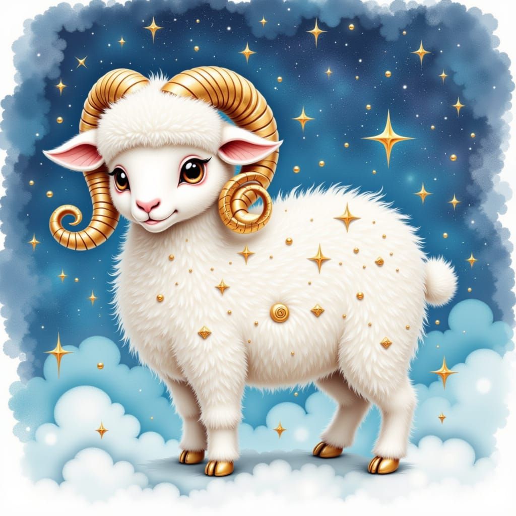 Cosmic Ram in Watercolor Starry Sky
