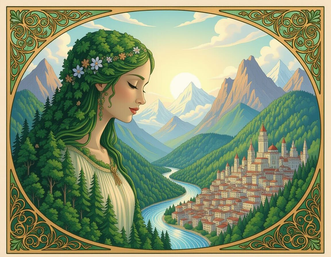 Mother Earth Portrait in Art Nouveau Style