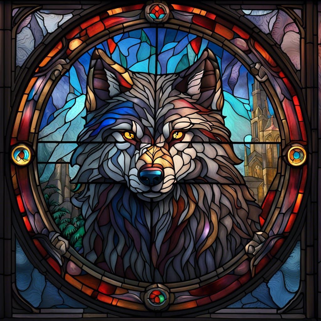 Stained Glass Wolf: Detailed Fantasy Art
